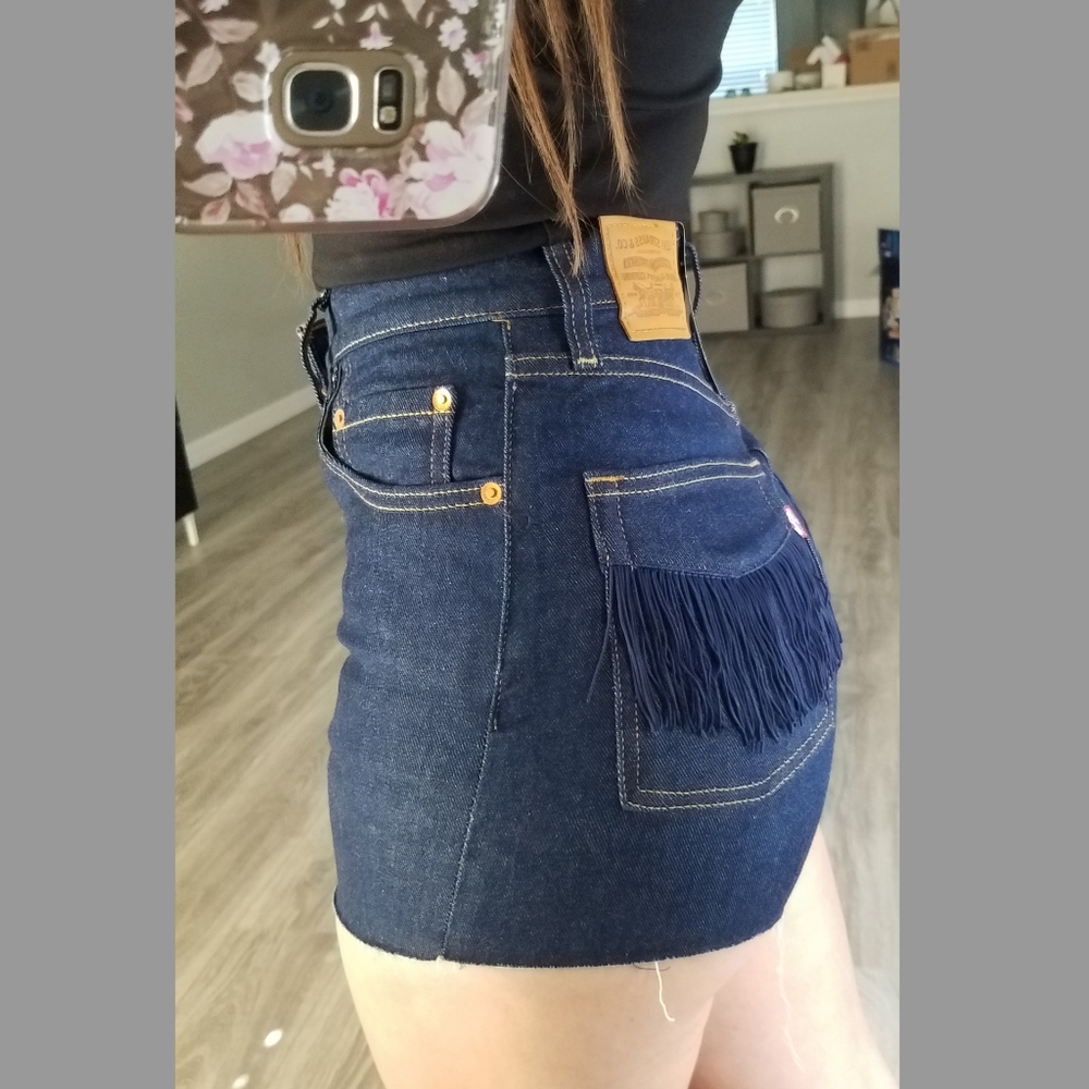 Levi's Dark Blue Denim Jean Shorts with Fringe Pocket